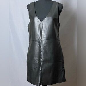 Mango Faux Leather V Neck Dress Medium